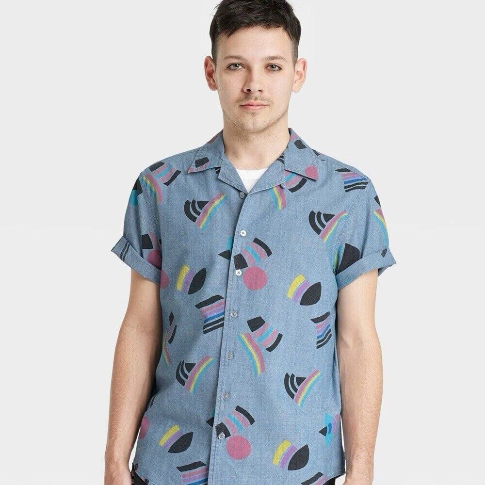 TakePride Target Chambray Button Up Shirt XL Flag Geometric Print Rainbow LGBTQ+